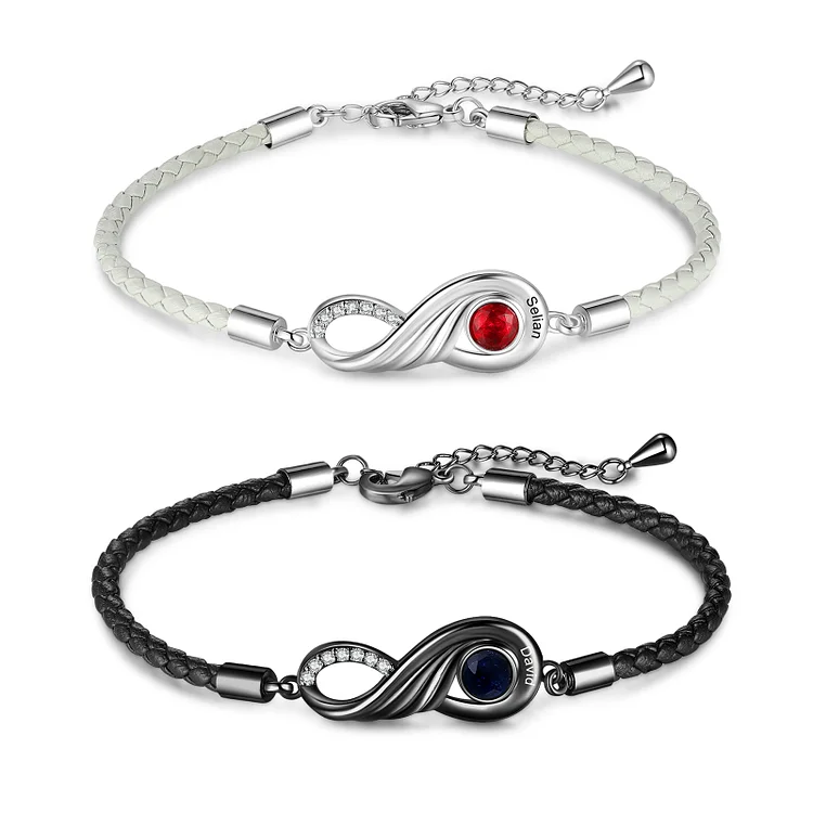 Valentines Day Gifts Infinity Birthstone Bracelet Set for Couple