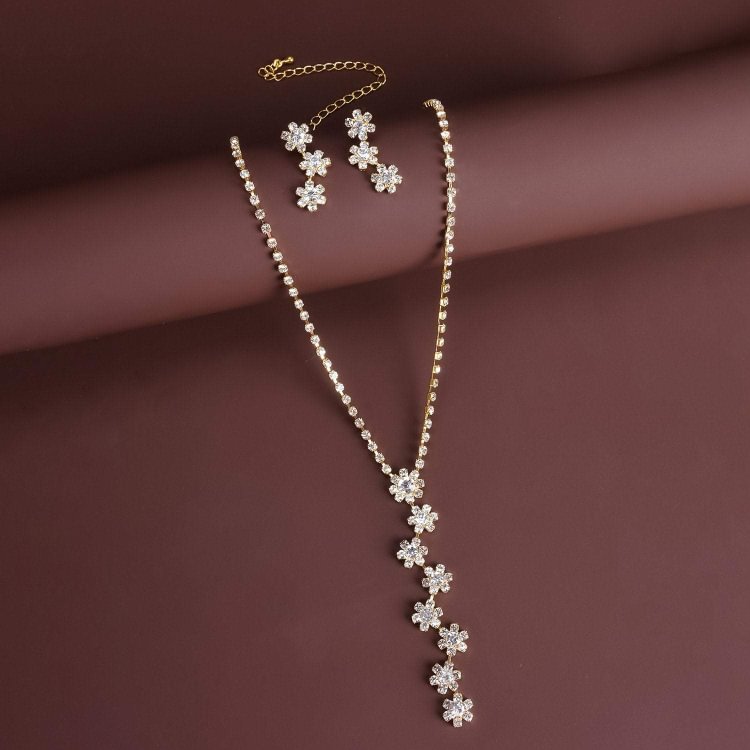 Diamond Tassel Drop Earrings Necklace Two Piece Set
