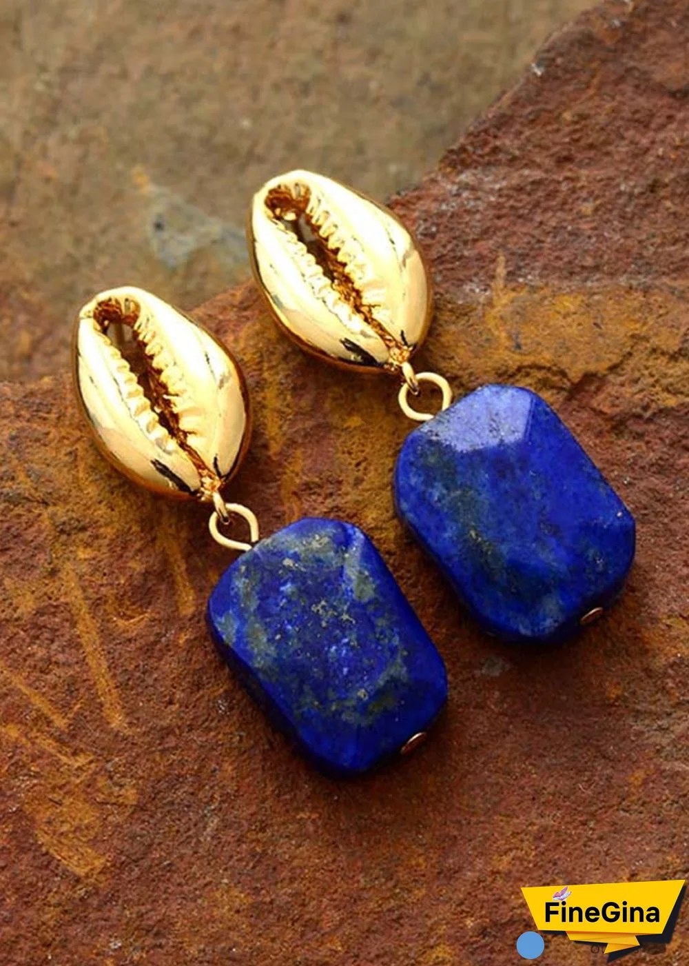 Boho Earrings, Dangle Earrings, Shell Blue Lapise