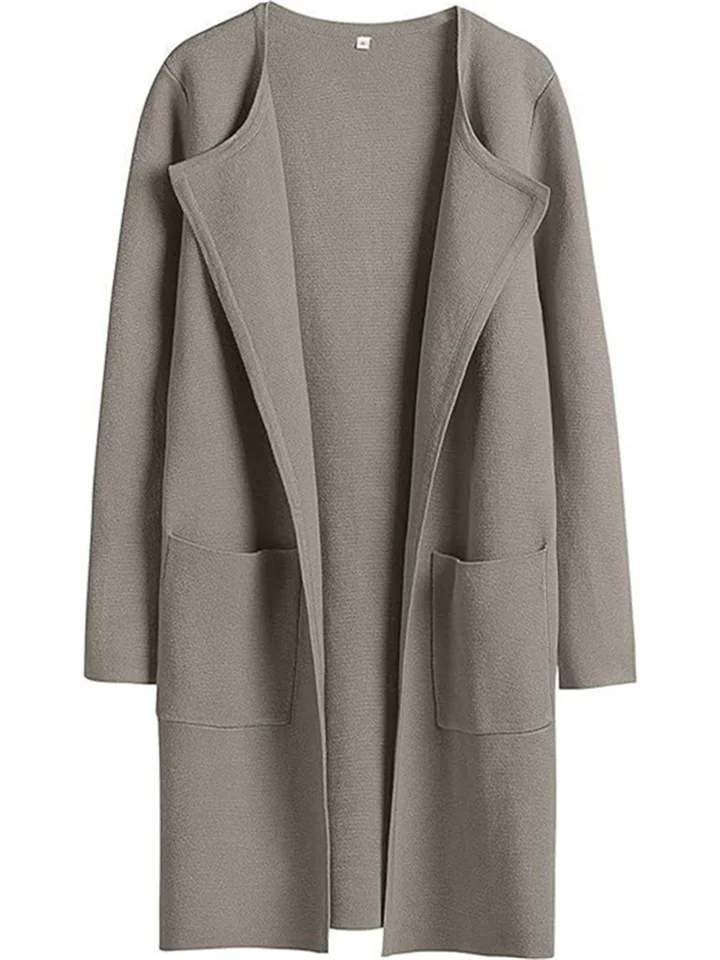 Casual Loose Temperament Commuter Women's Fashion Lapel Tweed Solid Color Long-sleeved Coat Tops Female Cardigan Jacket-JRSEE