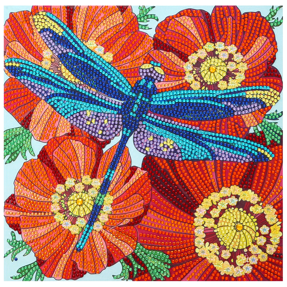 

30*30CM - Crystal Special Shaped Diamond Painting - Dragonfly And Flower, 501 Original