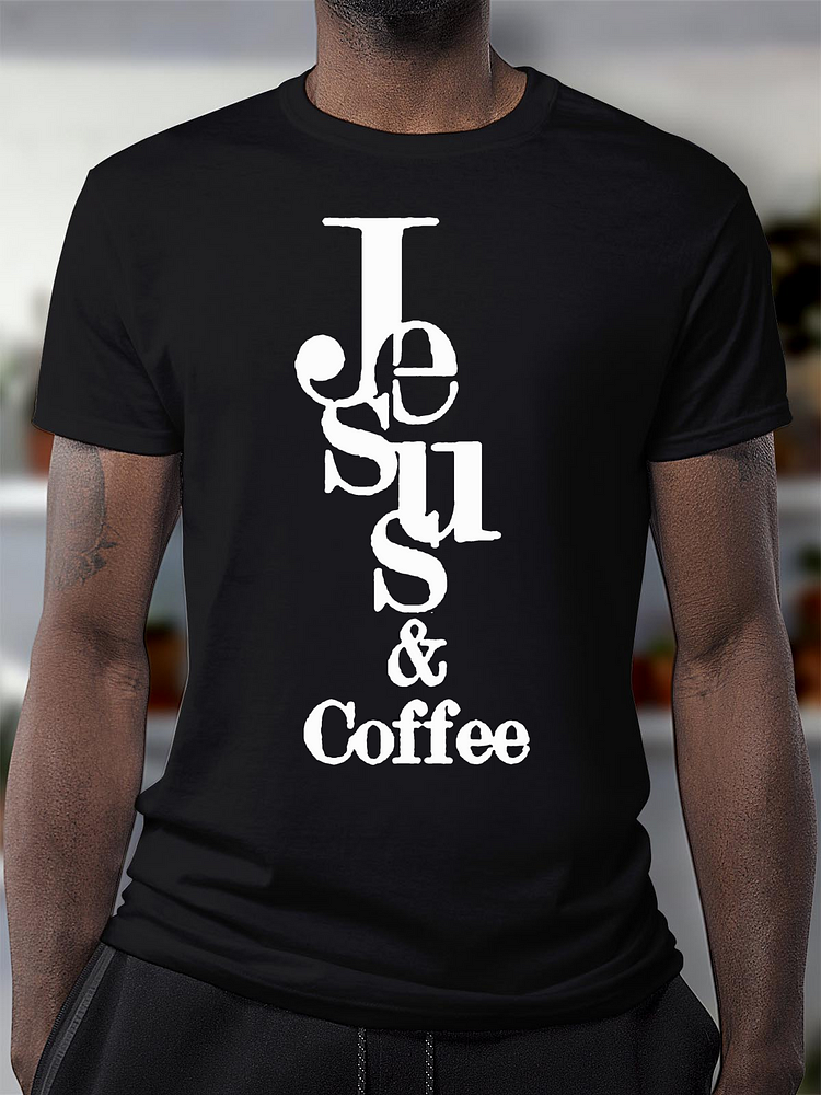 Jesus Cross Print Crew Neck T-Shirt