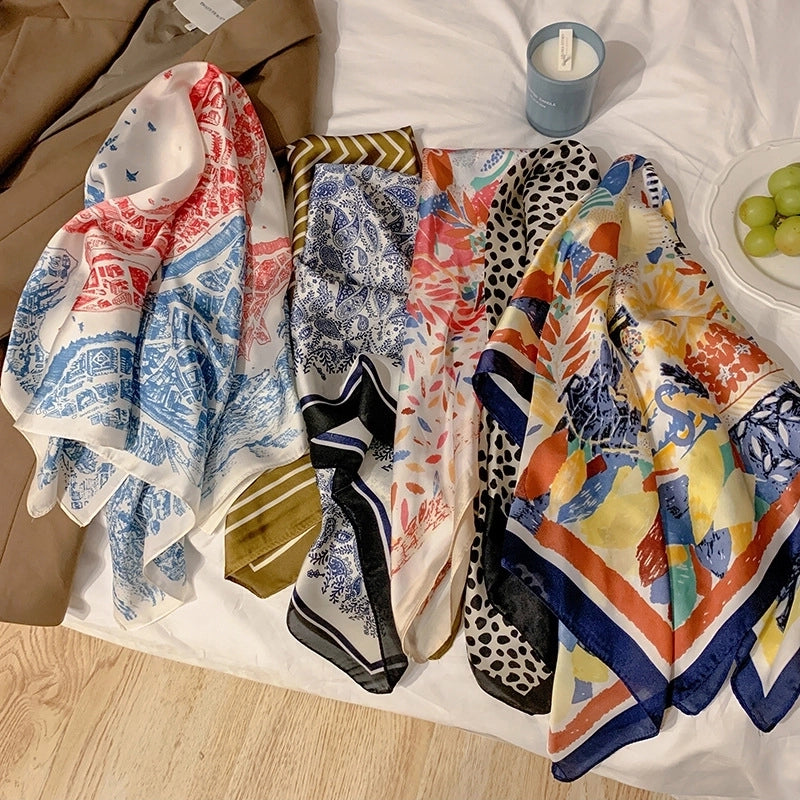 Women’s Retro French Style Polka Dots Cashew Nuts Satin Silk Scarf