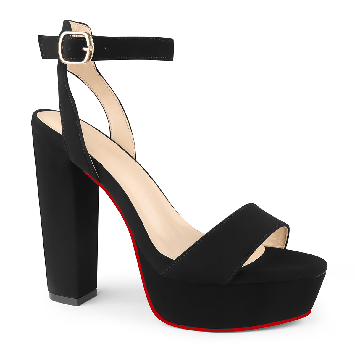 125mm Women's Platform Chunky Heels Ankle Strap Block Heeled Sandals Party Wedding Shoes Red Bottom Shoes-MERUMOTE