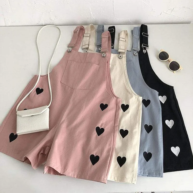 4 Colors Kawaii Love Hearts Embroidered Overalls SP16224