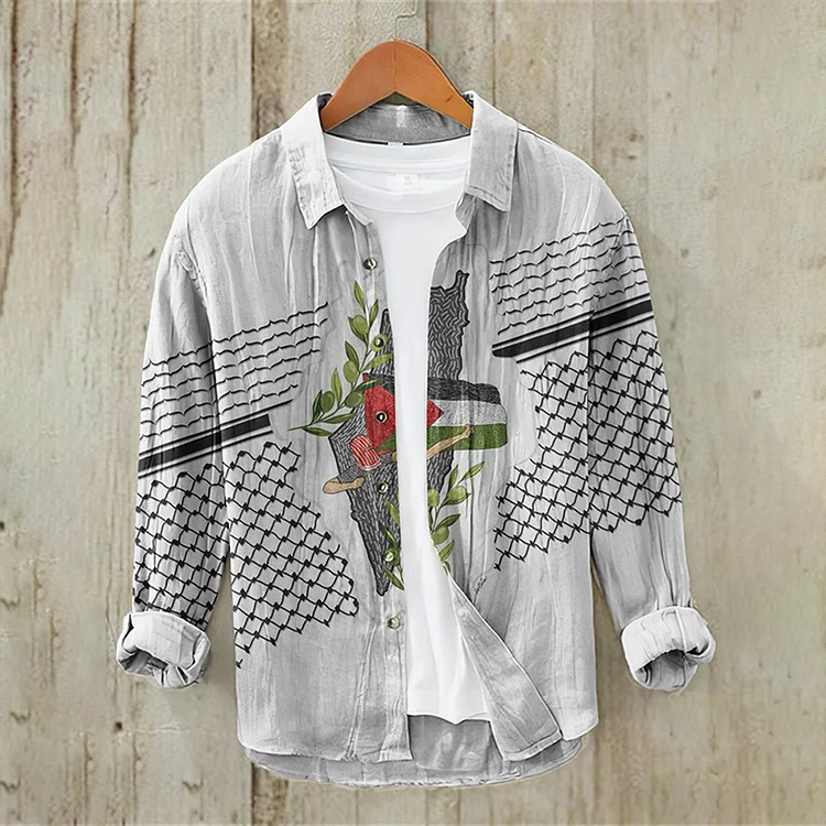 Men's Hope Peace Forever Print Casual Linen Blend Shirt