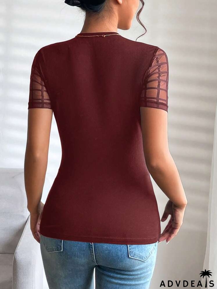 Contrast Mesh Sleeve Tee