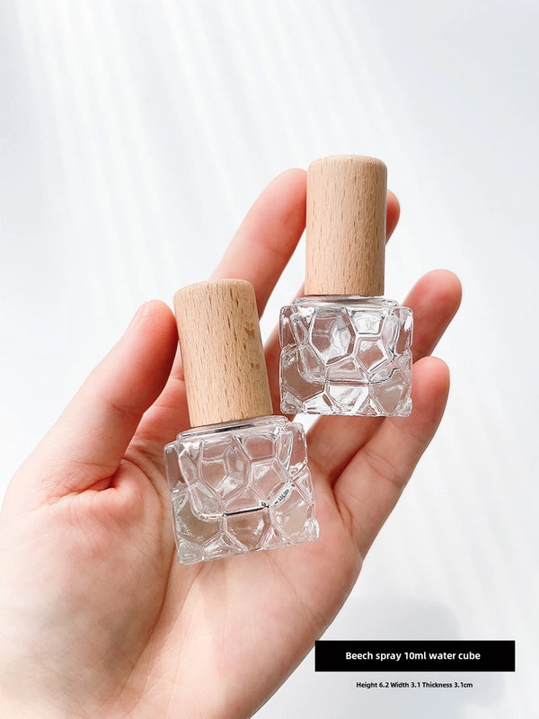 Perfume Sub-bottle High-end Portable 10 Ml Small Sample Bottle Press Bottle Glass Spray Replacement Bottle Wooden Lid Empty Bottle