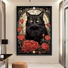 (Big Size)Black Cat And Rose - 11CT Stamped Cross Stitch - 40*60cm