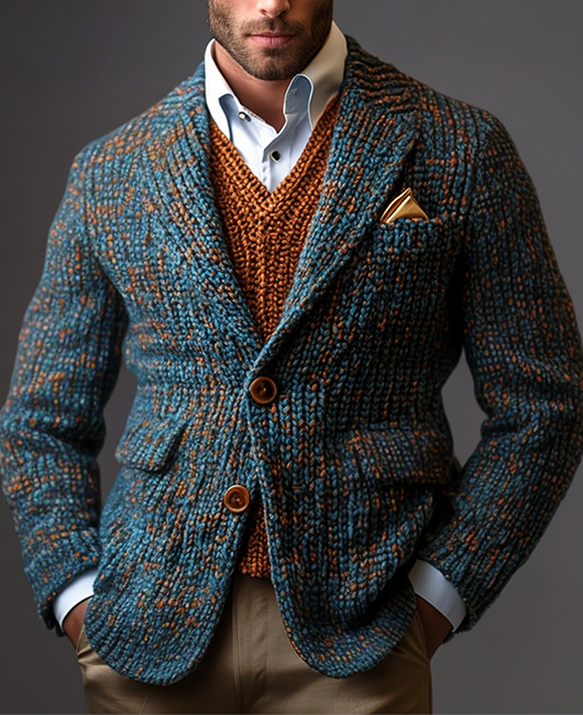 Okaywear Notched Lapel Two Button Chest Pocket Knit Blazer