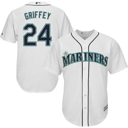 Men's Seattle Mariners #24 Ken Griffey Jr.  White Throwback Cooperstown Collection Limited Jersey