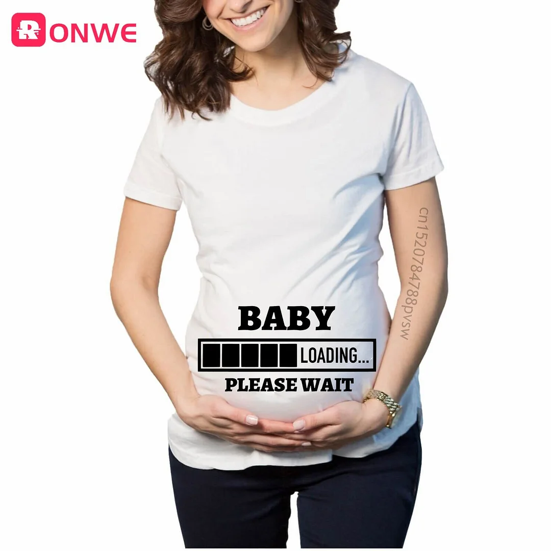 Baby Boy Loading Please Wait Women Pregnant Printed T Shirt Maternity Short Sleeve Pregnancy Announcement Tops Tee Mom Clothes