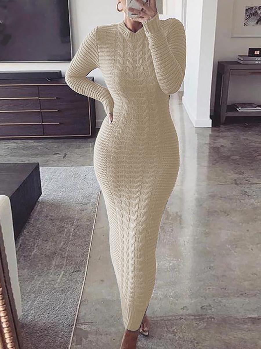  thdmladies Crew Neck Pullover Slim Knitted Bodycon Dresses thedmladies