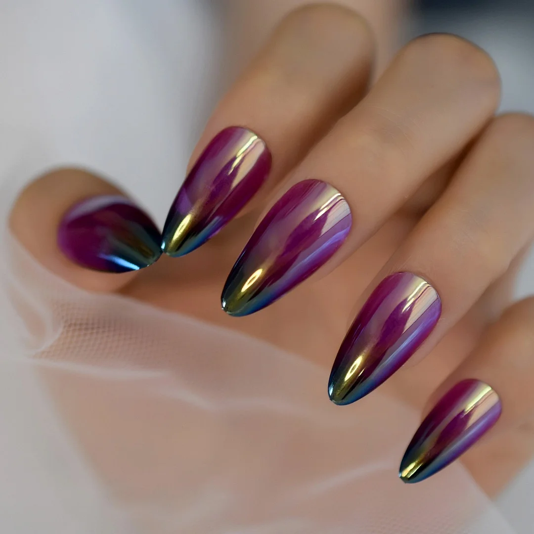 Gorgeous Mirror Fake Nails Sexy Red Metallic Ladies Fingernails Extra Long Ballerina Fashion Nail Art Tips 24-Nail Inspo