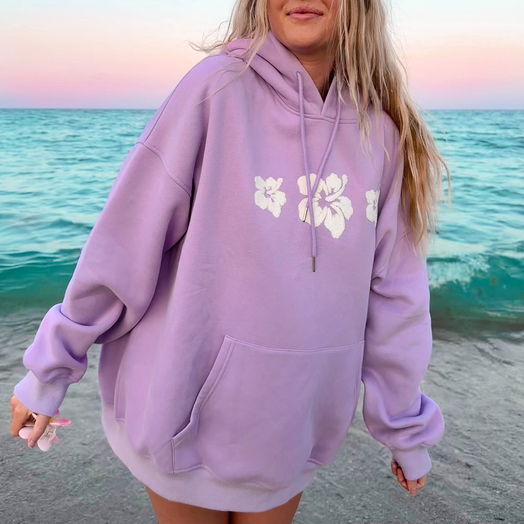 Girl's HIBISCUS FLOWER TOWEL EMBROIDER HOODIE