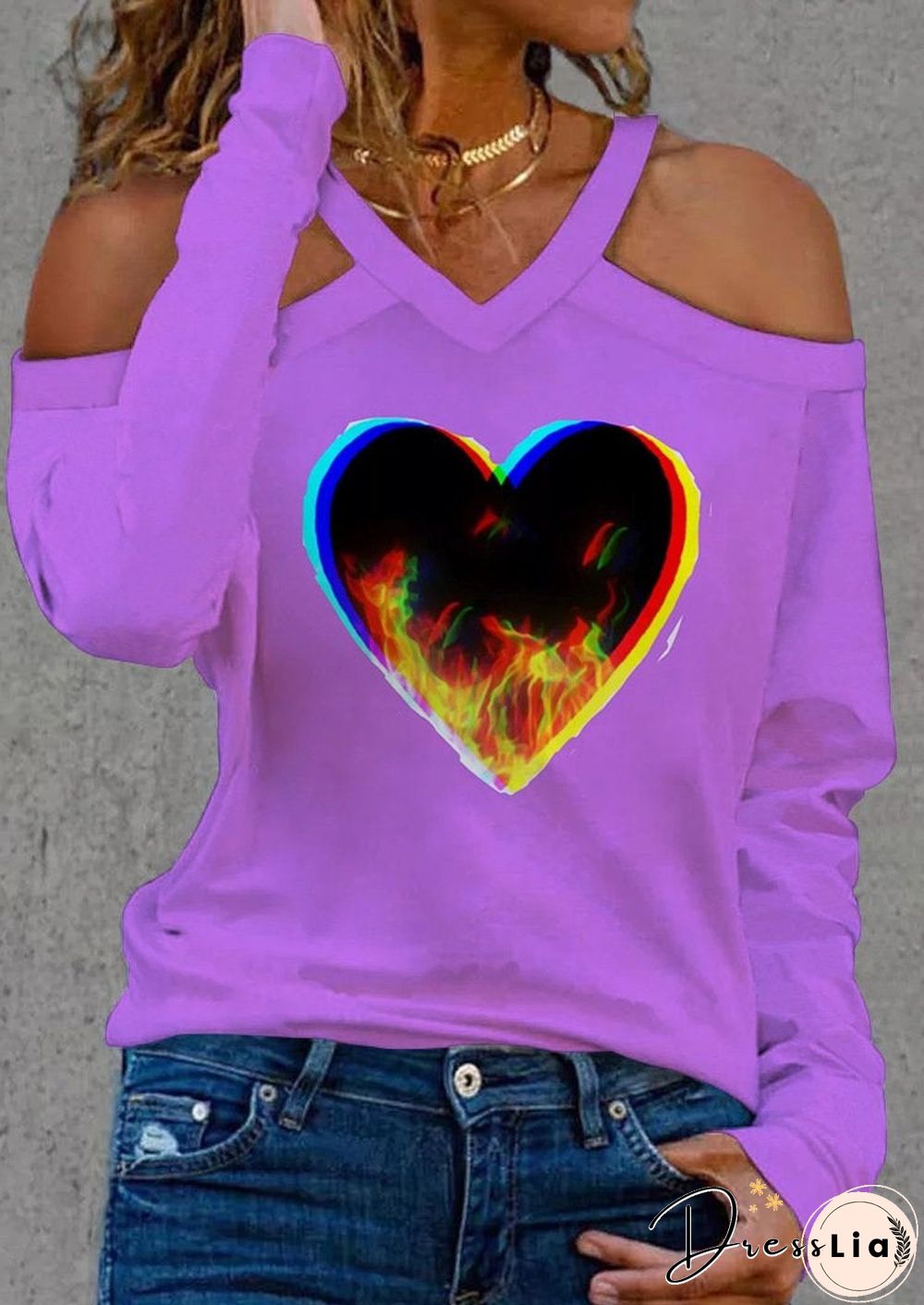 Sexy Halter Heart Printed Shirt