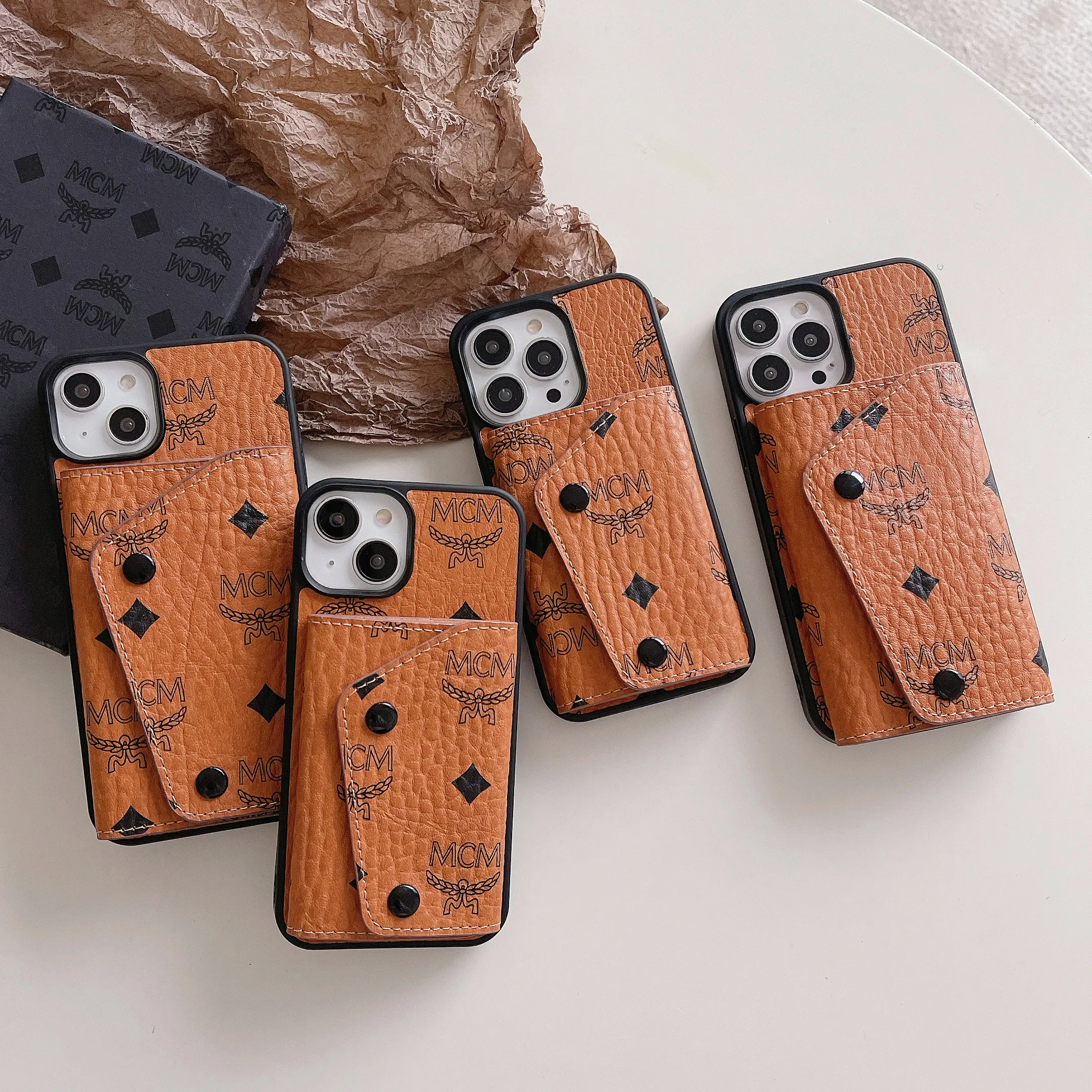 MCM Visetos Monogram Leather Card Holder Apple iPhone Case Samsung Galaxy Cover