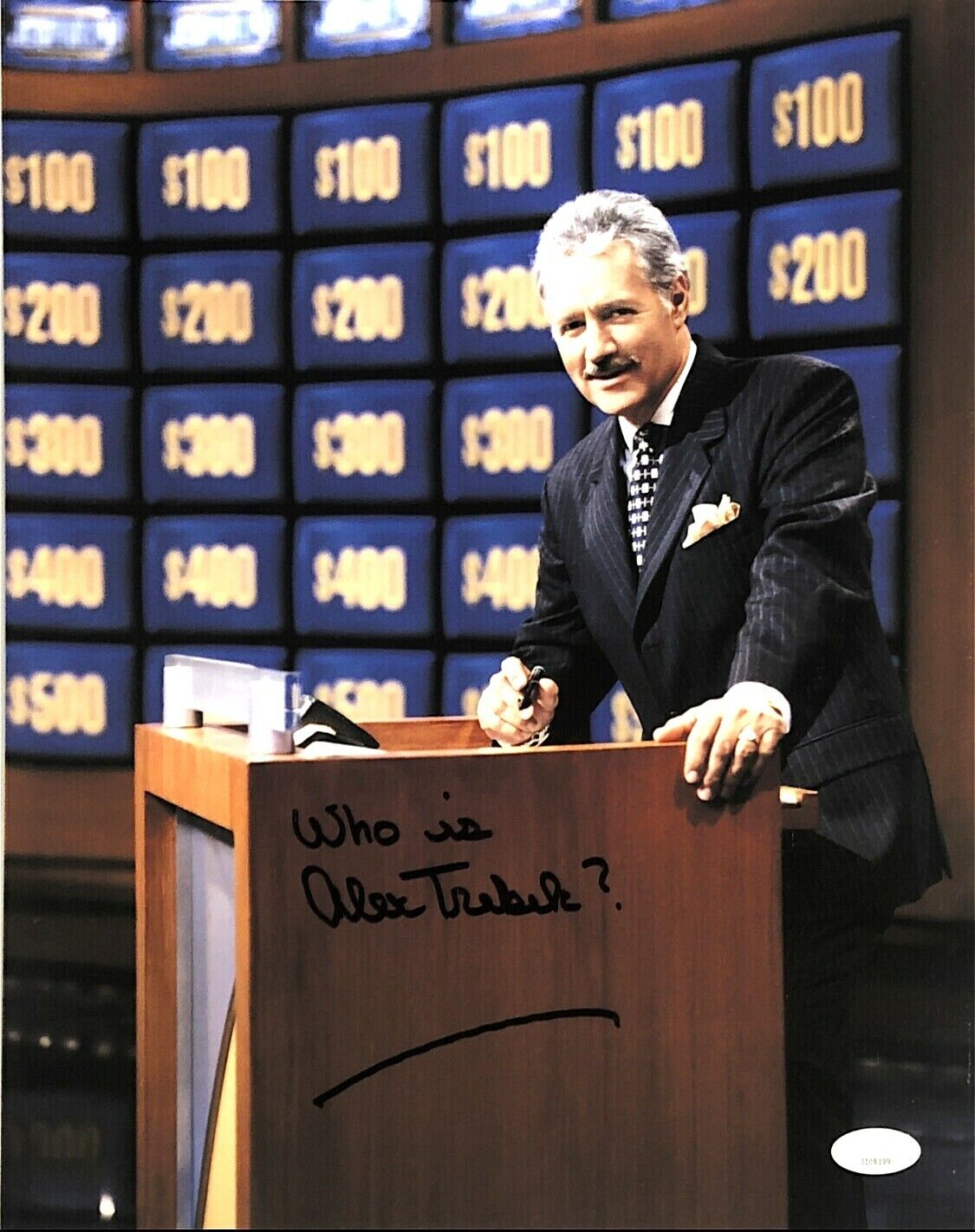 ALEX TREBEK HAND SIGNED AUTOGRAPHED 14X11 Photo Poster painting WITH JSA COA MUST SEE RARE 16