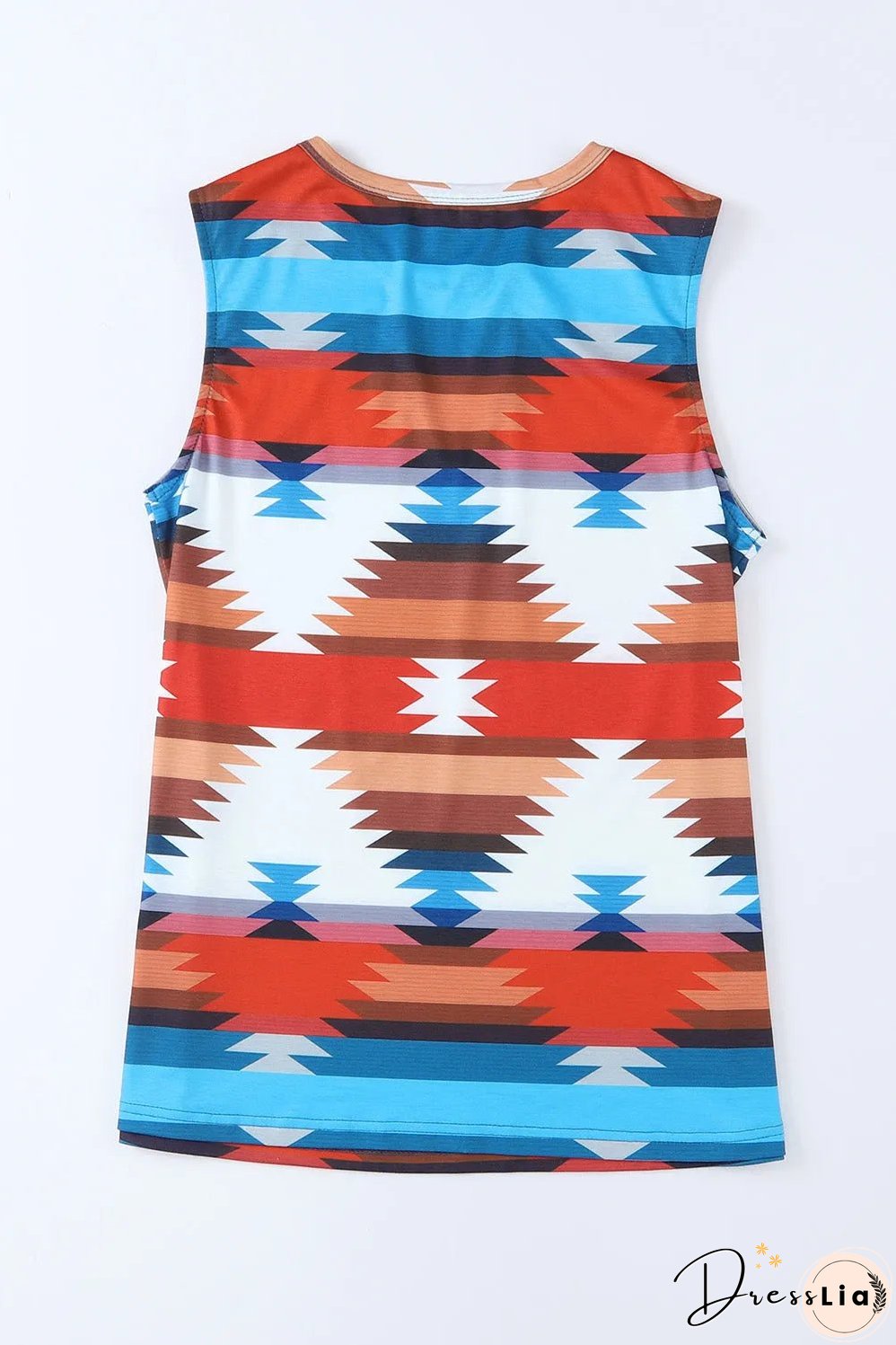 Fiery Red Aztec Geometric Print Hollowed Neckline Tank Top