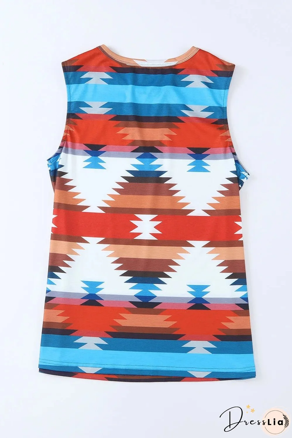 Fiery Red Aztec Geometric Print Hollowed Neckline Tank Top