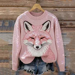 Classy Pink Fox Inspired Cozy Knit Sweater - Image 2