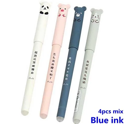 4 pcs/lot Kawaii Erasable Pen Bear Panda Pink Pig Cat Pens Cute Cartoon Animals Washable Handle Gel Pen 0.35mm Refill Rods Gift