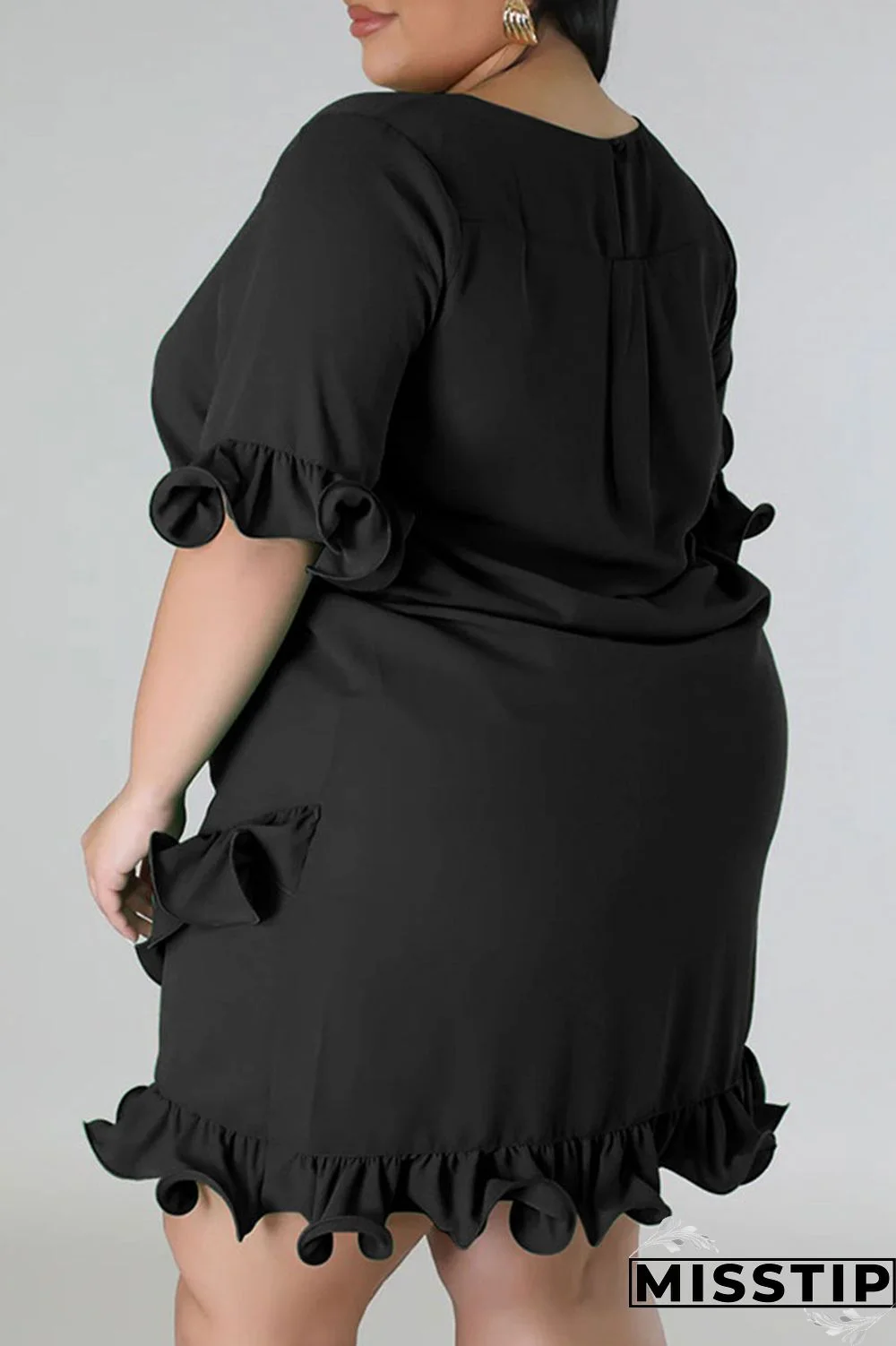 Green Casual Solid Patchwork Asymmetrical Stringy Selvedge O Neck Straight Plus Size Dresses