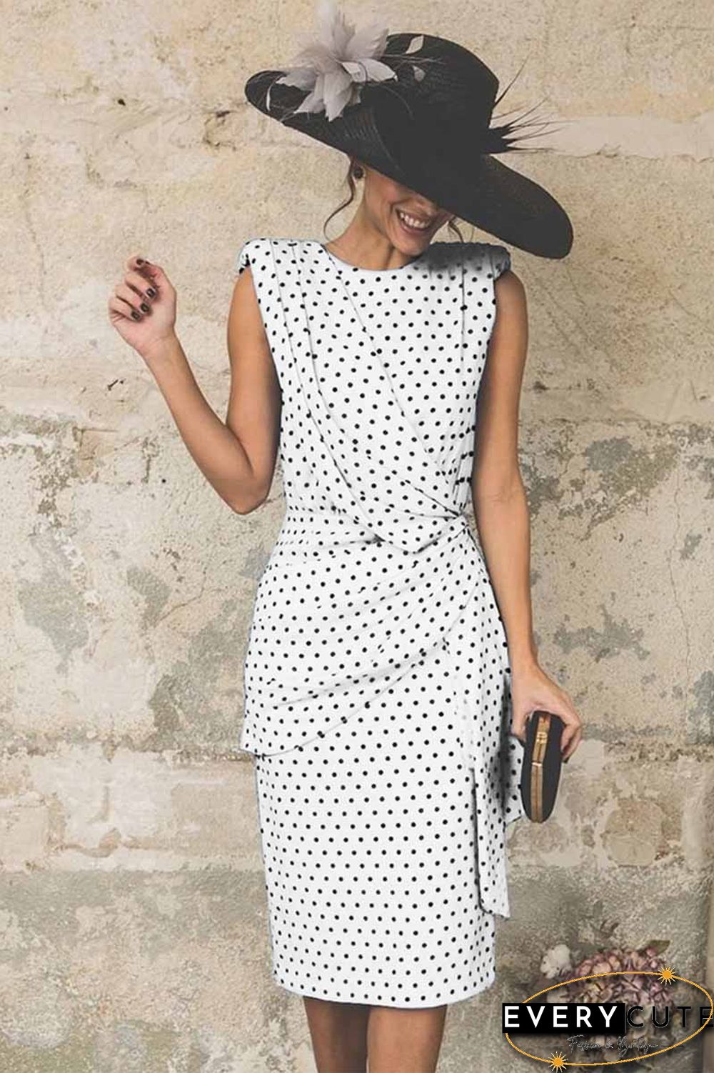 Sexy Polka Dot Pack Hip Sleeveless Midi Dress(4 Colors)
