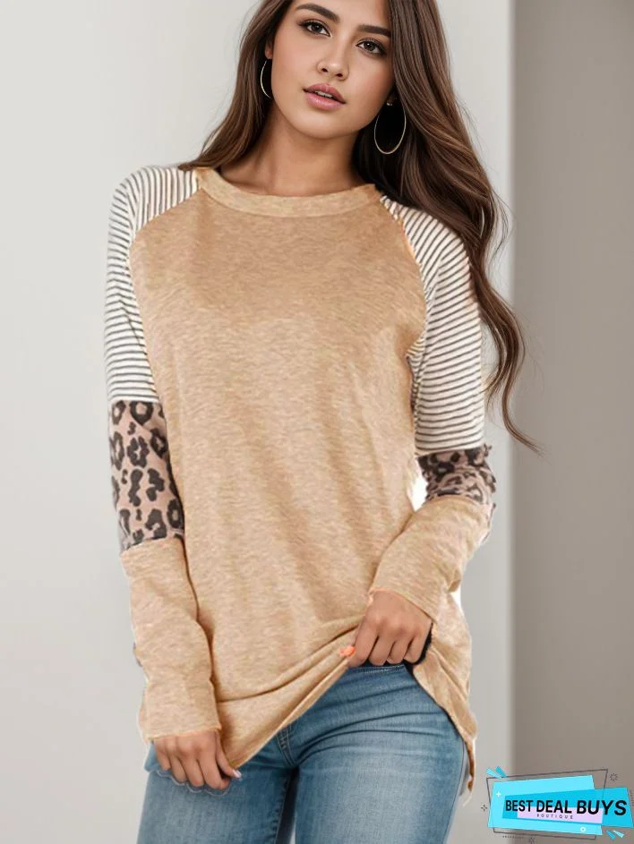 Leopard Long Sleeve Round Neck T-shirt