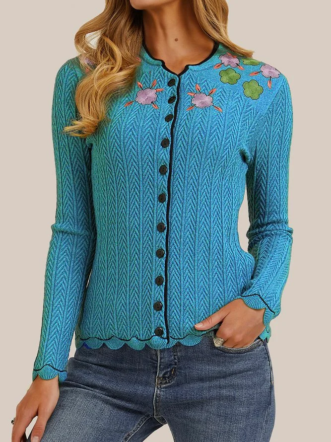 Embroidered Long Sleeve Casual Knitwear Outerwear Cardigans