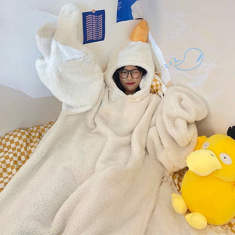 Funny Cartoon Goose Plush Hooded Jumpsuit Pajamas Dress - Modakawa Modakawa