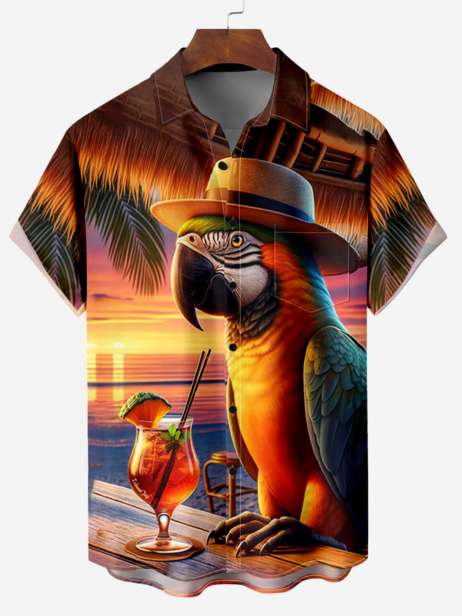 Mr. Parrot Tiki Vacation Chest Pocket Shirt