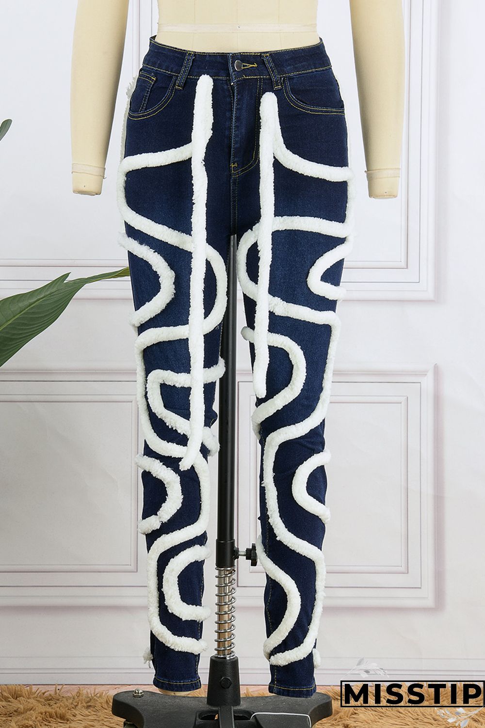 Light Blue Casual Solid Patchwork Mid Waist Regular Denim Jeans