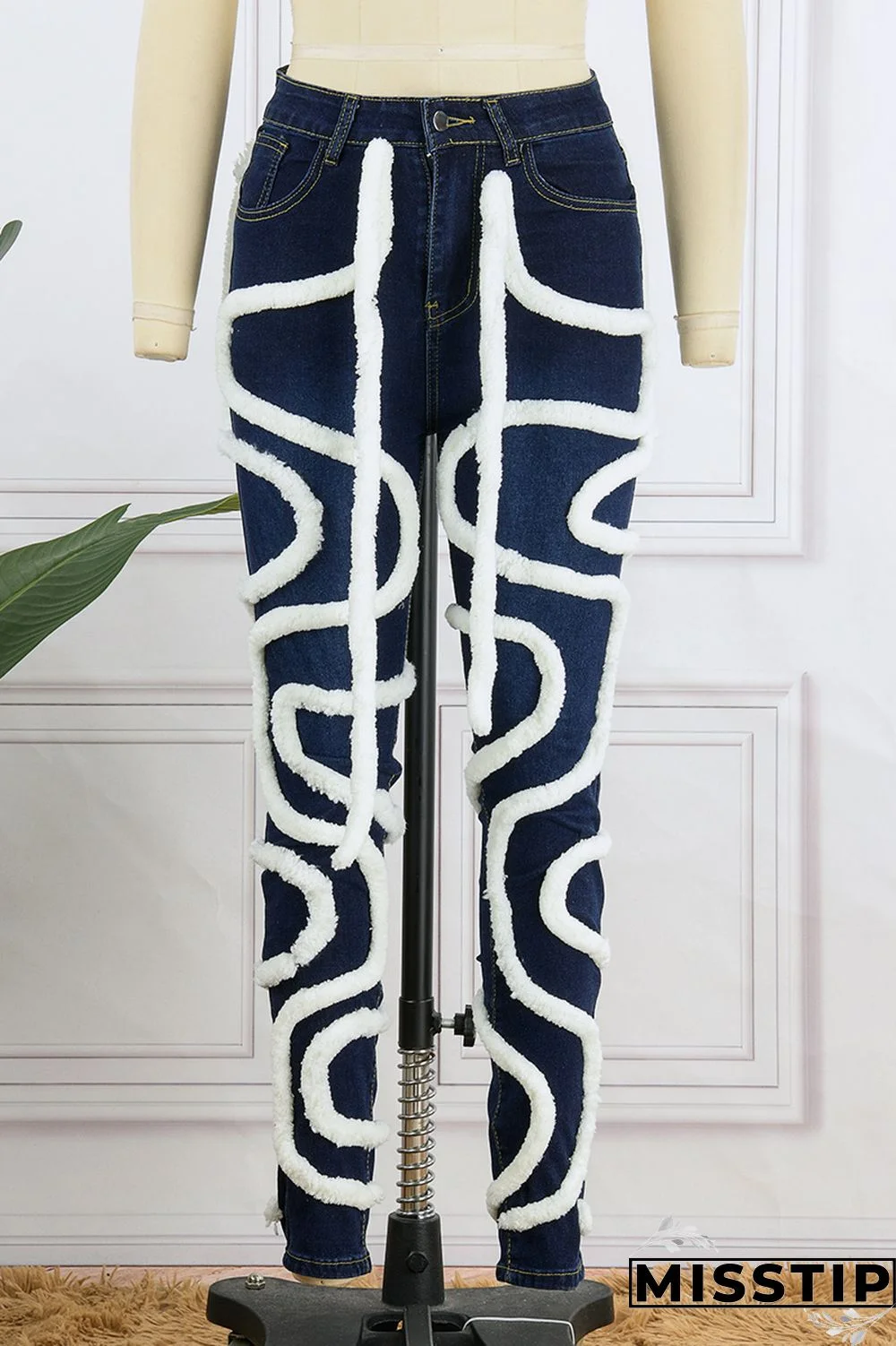 Light Blue Casual Solid Patchwork Mid Waist Regular Denim Jeans