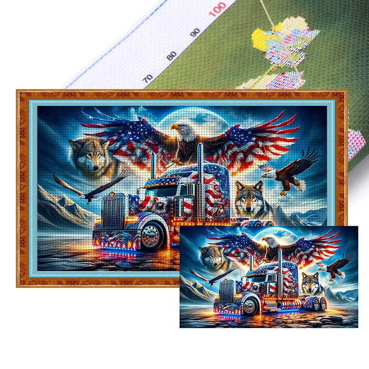 Trucks And Eagles (70*40cm) 11CT Stamped Cross Stitch gbfke