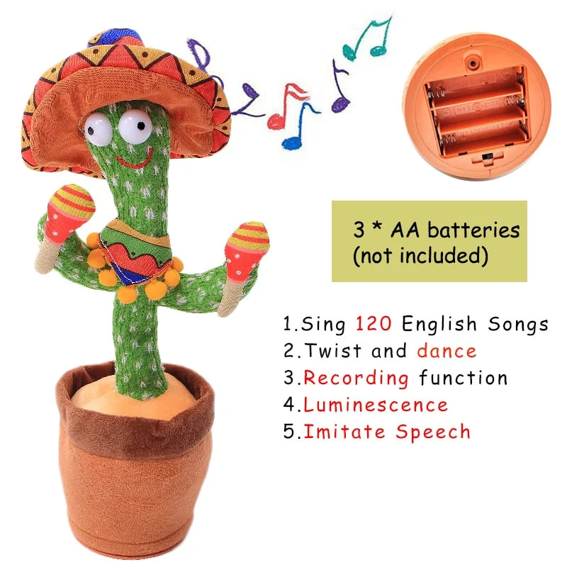 Bluetooth Dancing Cactus Talking Toy Electronic Plush Toys Sing Record Lighten Battery USB Charging Early Education Funny Gift