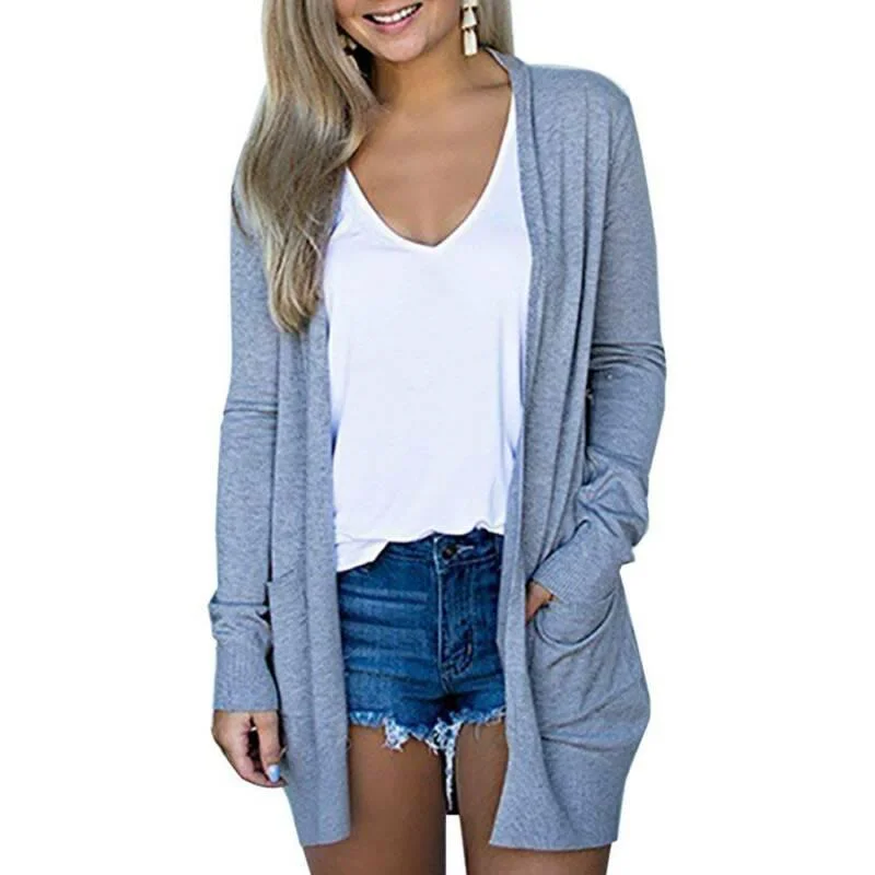 Solid Women Cardigans Long Sleeve Loose Mid Length Knittwear Casual Sweater Cardigan Female Thin Knitted Coat Cardigan Women