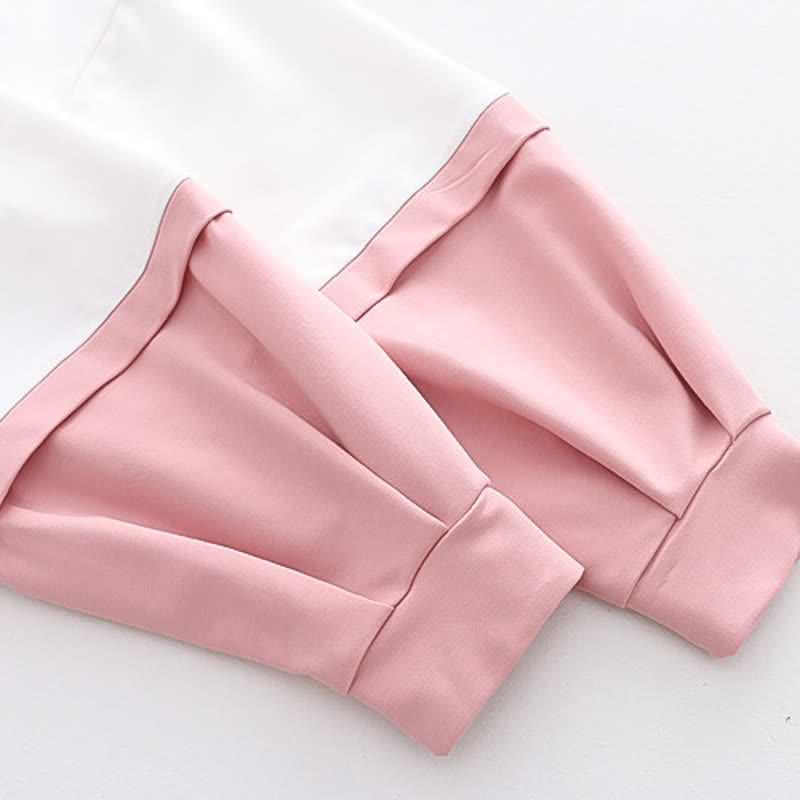 Colorblock Bunny Sakura Print Loose Hoodie