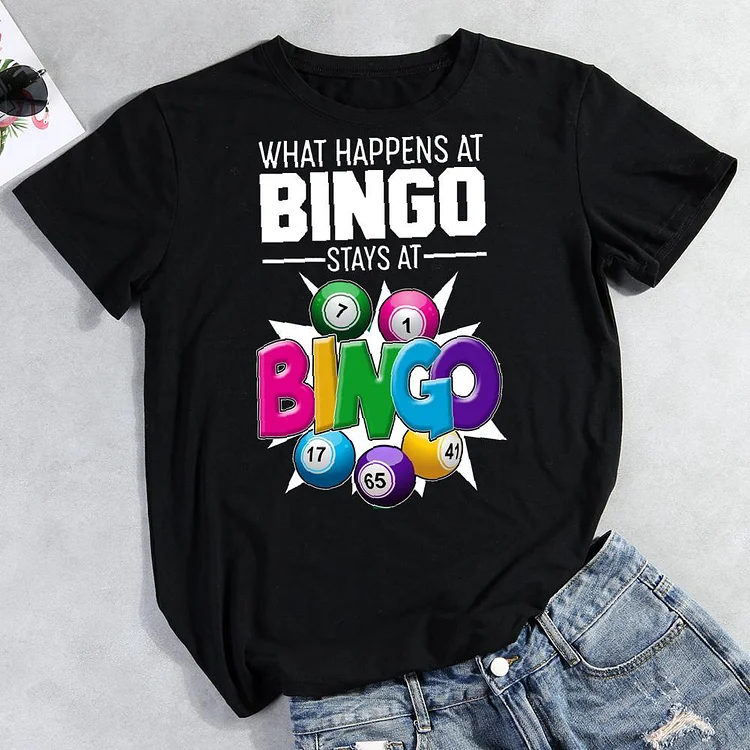 What Happens At Bingo Stays At Bingo Round Neck T-shirt-Annaletters