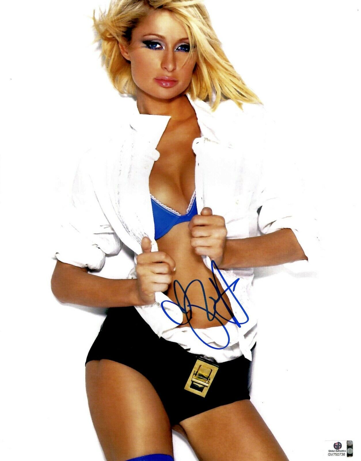 Paris Hilton Signed Autographed 11X14 Photo Poster painting Sexy Cleavage Shirt Open GV750738