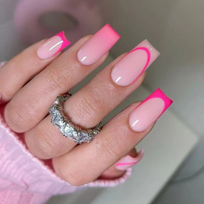 Churchf Churchf Nail Red French Removable Nail Piece Simple Gradient Square Nail Patch 24 Pieces