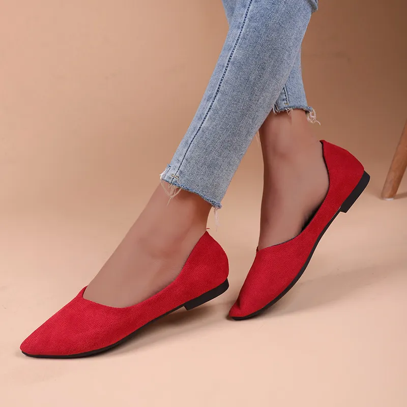 Breakj Breakj New Flat-Soled Single Shoes Women's Shoes Large-Size Bean Shoes Light-Mouthed Sharp Casual Light Single Shoes