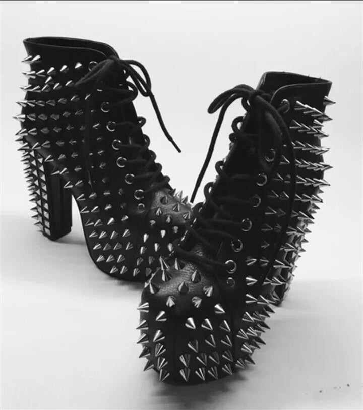 GOOSHOE Black Rivet Chunky Heel Ankle Boots