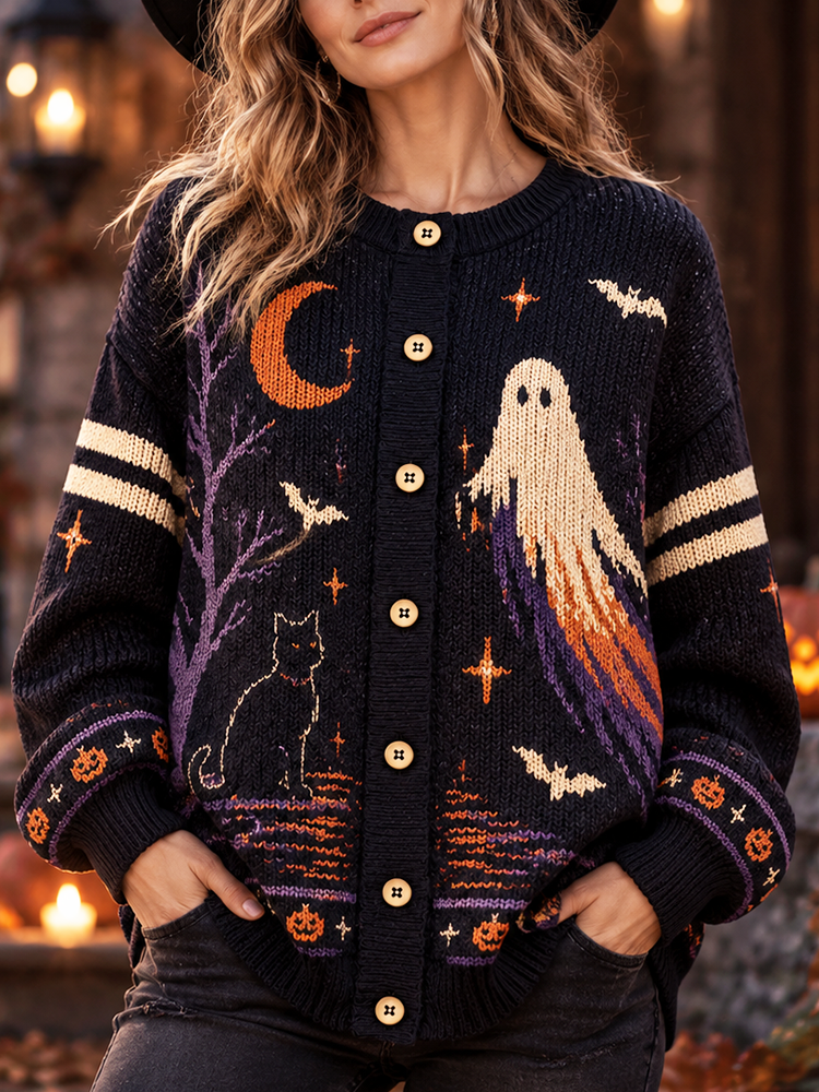 Comstylish Women's Halloween Ghost Knit Cardigan