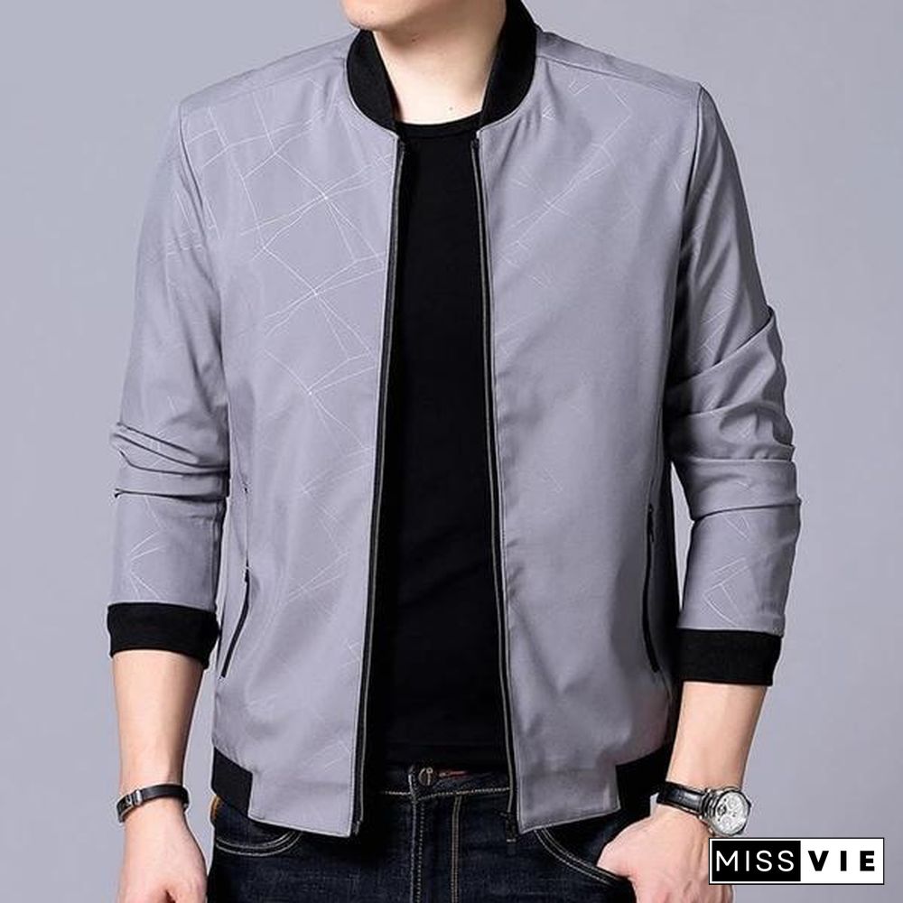 Men Brand Bomber Jacket Business Casual Stand Collar Coats New Zipper Rib sleeve Outerwear