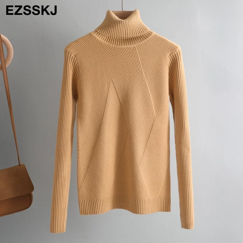 2021 thick Knitted Women high neck Sweater Pullovers Turtleneck Autumn Winter Basic Women Sweaters Slim khaki jacket Pullovers