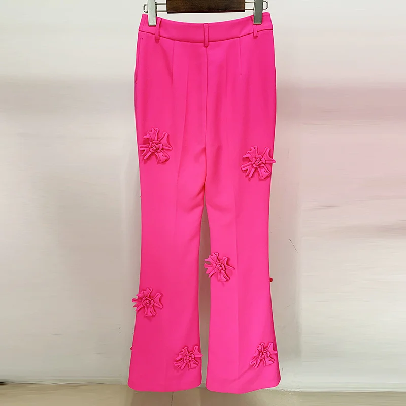 Nigikala Nigikala Hot New Star Fashion Heavy Industry Three-Dimensional Flowers Decorated Micro-Tpeaker Trousers Suit Pants