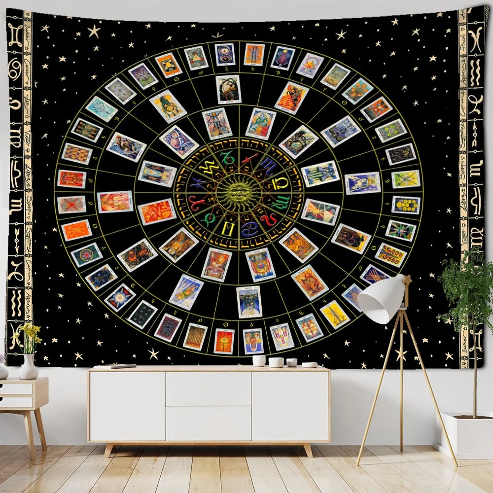 Mandala Tarot Tapestry Wall Hanging Zodiac Star Plate Sun And Moon Psychedelic Witchcraft Hippie Home Decor