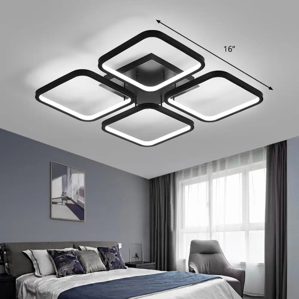 Sleek Black Led Semi Flush Ceiling Light For Bedroom - Simplicity Collection / 16&rsquo;