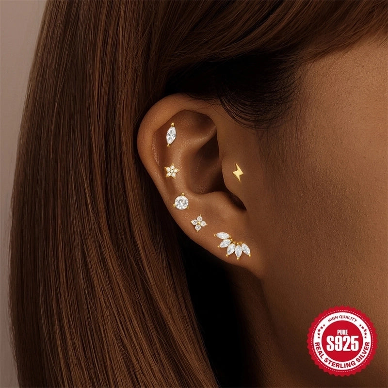 1 Piece 925 Sterling Silver Devil’s Eye Star Moon Ear Studs